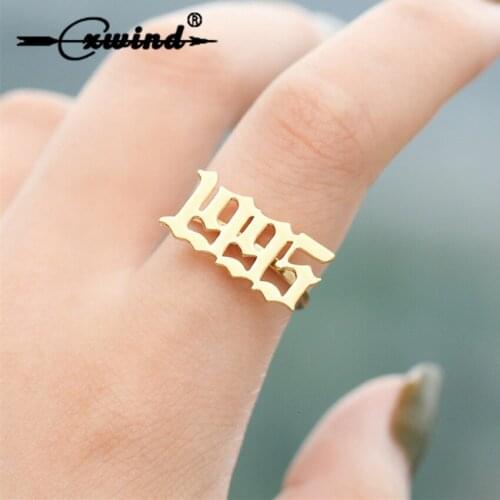Cxwind Fashion Year Number Ring for Women Knuckle Fashion Gold Color Rings Female Anillos Mujer Bith Number Wedding Ring Jewelry