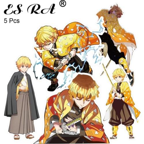 Comic Stickers Anime Demon Slayer Agatsuma Zenitsu Anime Stickers Waterproof 5Pcs/Set Kids Pegatinas Motor Fridge helmet Decals