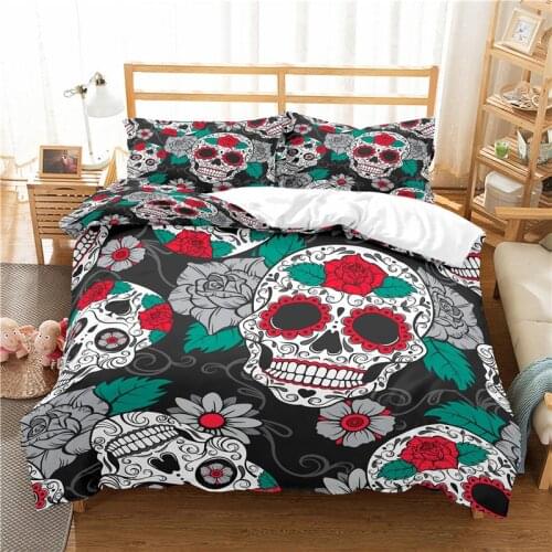 Home Living Luxury 3D Rose Skull Print 2/3Pcs Comfortable Duvet Cover PillowCase Bedding Sets Queen and King EU/US/AU Size