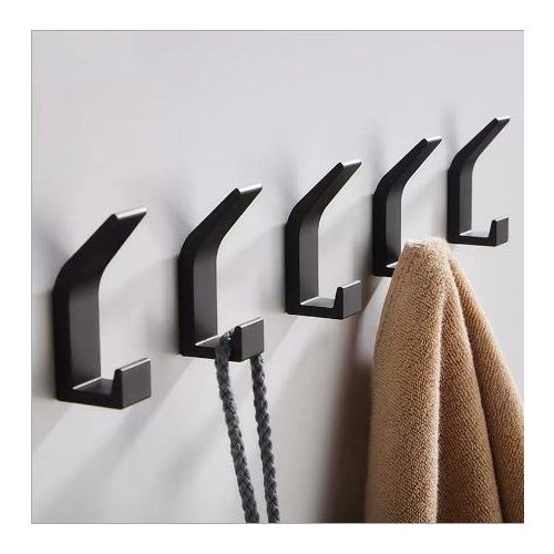 No Drilling Double Hook Black Silver Towel Hook For Bathroom Clothes Coat Hook Bedroom Robe Hook Livingroom Kitchen Accessories