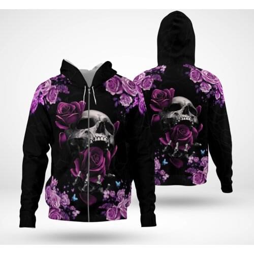 Flowers Skull 3D Hoodies Printed Harajuku Coat Jacket Men For Women Fashion Zipper hoodies Drop Shipping 01