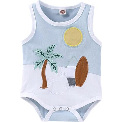 Summer Baby Rompers Newborn Sleeveless Toddler Kids Boys Girls Sunrise over the sea Printed Jumpsuits Casual Outfits Costume