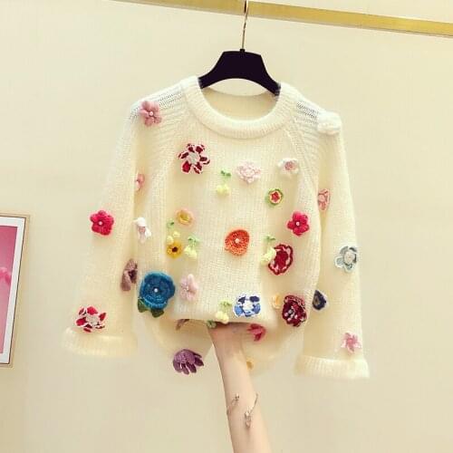 Sweet Style Knitted Cotton Women Sweater Pullovers O-Neck Flare Sleeved Loose Female Pulls Outwear Tops