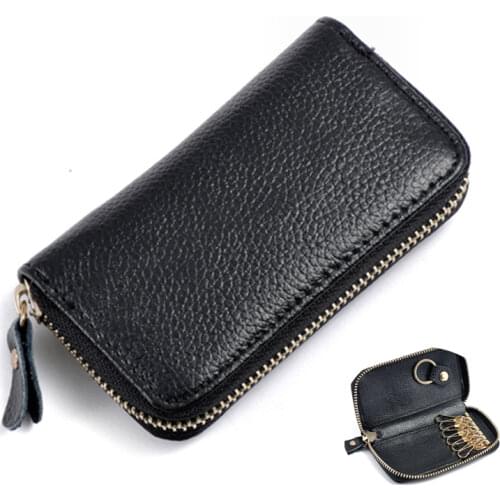 Fashion Simple Key Holder Genuine Leather Wallet Unisex Solid Key Wallet Organizer Bag Car Housekeeper Wallet Card Holder