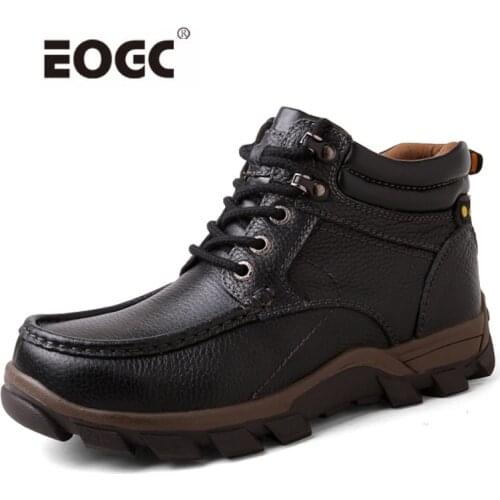 Natural Cow Leather Men Boots Plus Size Handmade Warm Plush Winter Shoes Lace-Up Waterproof Ankle Snow Boots Shoes Dropshipping