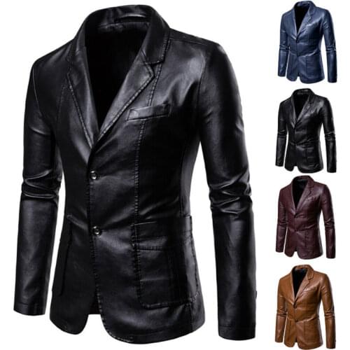 Men Casual Button Leather Blazer Jacket Winter Smart Slim Fit Coat New Fashion
