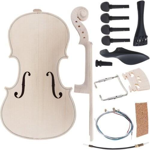 4/4 Size Violin DIY Kit Natural Solid Maple Full Set Violin Parts Handwork Support Painting Children