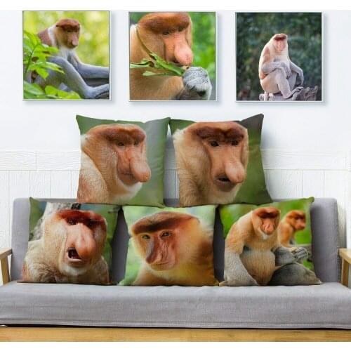 Nasalis larvatus Print Throw Pillow Proboscis Monkey Cushion Covers Linen Pillow