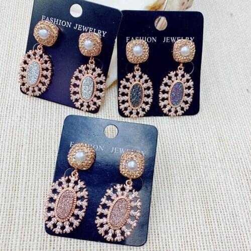 2020 New Pearl Druzy Earring 24K Gold Luxury Shiny Crystal Dangle Earrings For Woman 3Pairs Wholesale Earring