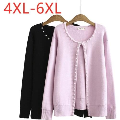 New 2021 ladies spring autumn plus size knit sweater for women large long sleeve slim elastic bead pink cardigan 4XL 5XL 6XL