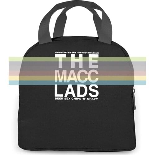 Macc Lads Beer and Sex and Chips N Gravy 1985 Album Cover Black 3D Hot Cheap Male women men Portable insulated lunch bag