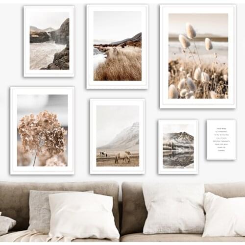 Dandelion Reed Leaf Mountain River Horse Wall Art Canvas Painting Nordic Posters And Prints Wall Pictures For Living Room Decor