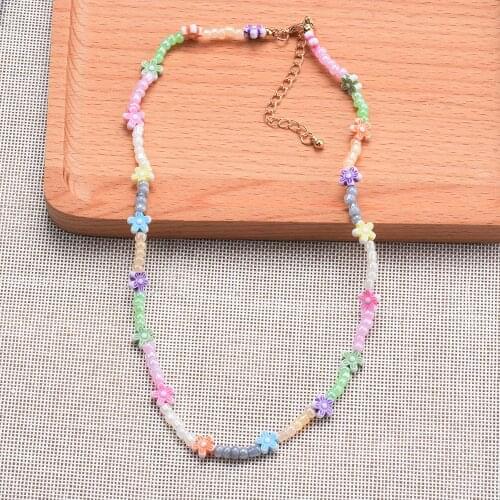Bohemian Multicolor Acrylic Flowers Seeds Beads Choker Necklace Women Girls Gift Colorful Handmade DIY Children Kids Necklace