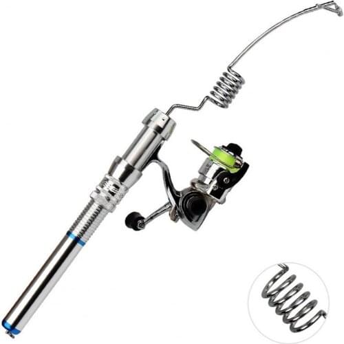 Portable Fishing Rod Mini Stainless Steel River Lake Ice Fishing Rod Pole Spinning Wheel Reel Kit Fishing Accessories