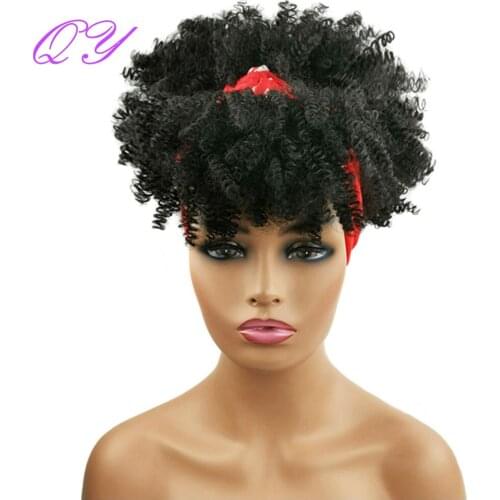 QY Hair HeadBand Wig Short Curly Synthetic Head Wigs for African Women Yellow Turban Hair Wigs