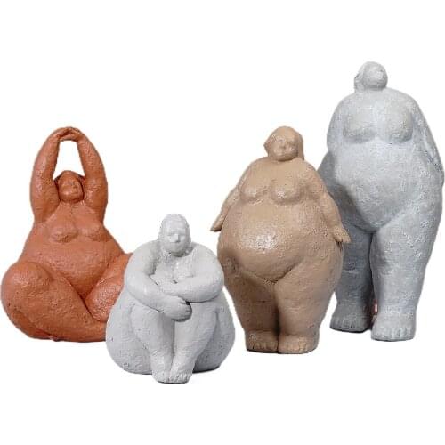Modern Rough Resin Fat Woman Sculpture Craft Earthy Feeling Abstract Female Model Ornaments Home Art Decor Lady Body Figurines