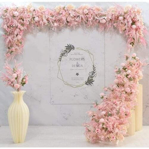 Wedding simulation flower pink flower row hotel wedding hall birthday party photo studio decorated with a full set of flower