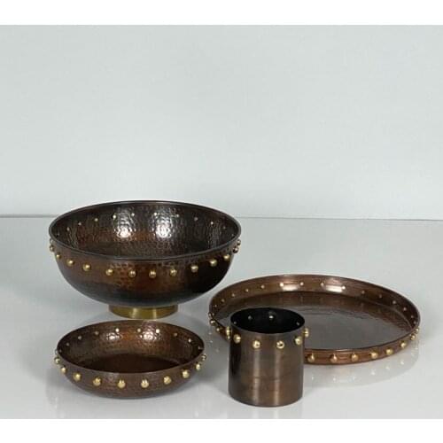 Unique Copper Handmade Decorative Plate set including four piece traditional plate / tray for interior and exterior use