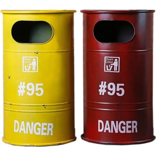 American style industrial iron art trash can creative oil high capacity retro personalized coffee shop bar storage bucket