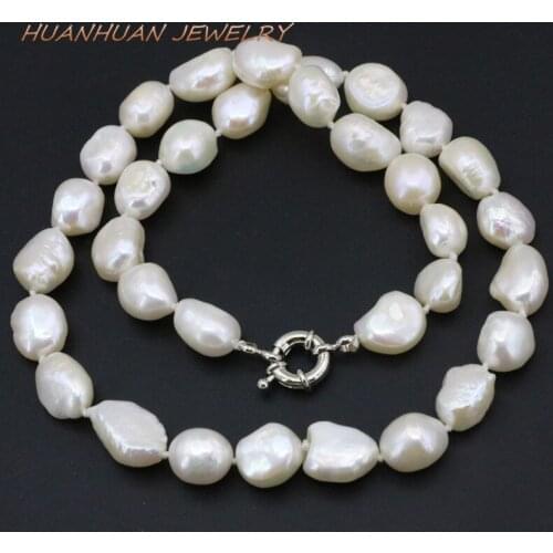 12-14mm Freeform Irregular Beads Necklace Natural Freshwater Pearl White Beads Necklaces Women Bridal Diy Jewelry 18inch B3389