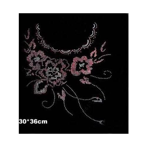 2pc/lot Red flower decor hot fix rhinestones iron on transfers motif iron on rhinestone transfer for sweater