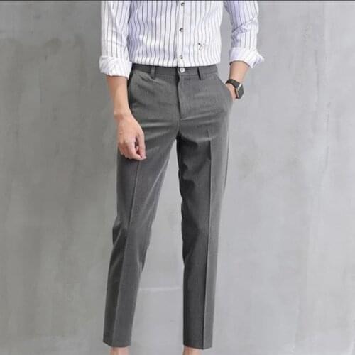 2020 Summer Mens Suit Pants Mens Business Casual 9 Points Pants Slim Feet Straight Solid Color High-quality Suit Pants