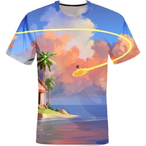 2021 Summer Gradient Anime T-shirt Mens and Womens Tops Sky T-shirt Hip Hop Oversized T-shirt