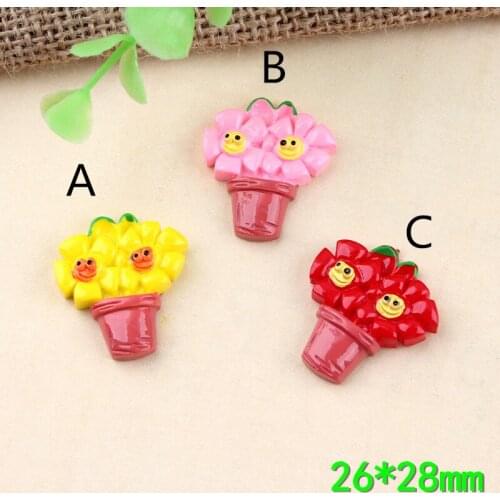 26*28mm Colorful Resin Cabochons Floral bouquet Shape Flatback Clay Beads Charms Ornament Accessoris Girl Hair Bow Center DIY