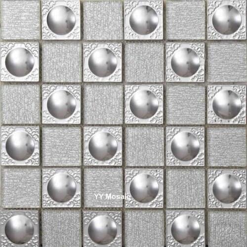 3D Cap Stainless Steel Metal Crystal White Glass mosaic tile, Kitchen Backsplash Shower Bathroom Wall sticer Wall decoration