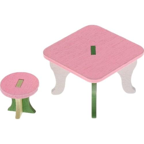 4 Sets Dollhouse Miniature Wooden Nursery Bathroom Furnitures Stroller Table