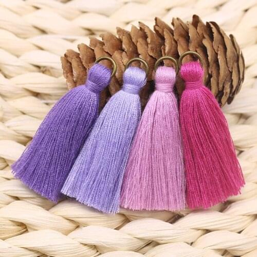 50pcs/lot 4.5cm Mini Metal Ring Polyester Cotton Tassel DIY Pendant Jewelry Making Fringe Trim Craft Tassel