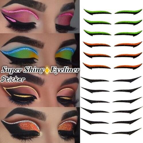 6 Pairs Reusable Colorful Glitter Eyeliner Stickers Self-adhesive Waterproof Template Eyeshadow Eyelid Strip Cat Eye Makeup Tool