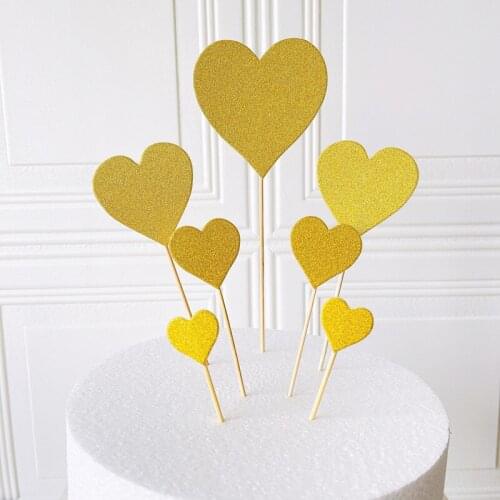 7pcs/set Heart Star Cupcake Toppers Birthday Cake Topper Decorating Picks Kids Wedding Party Decorations Baby Shower Favors