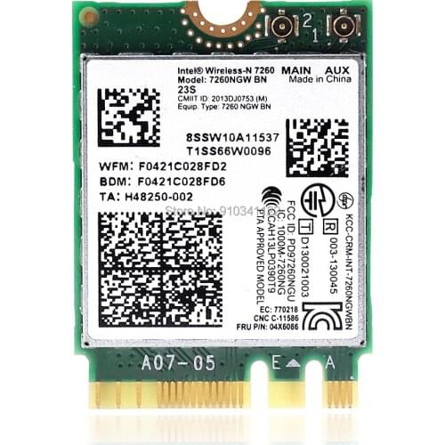 7260ngw BN NGFF WLAN Card 04W3830 / 04X6009 / 04X6086 Intel Wireless-N 7260BN + BT 4.0 for lenovo Thinkpad T440 W540 L440 T450P