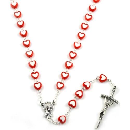 Acrylic rosary necklace Jesus cross Virgin Mary pendant religion