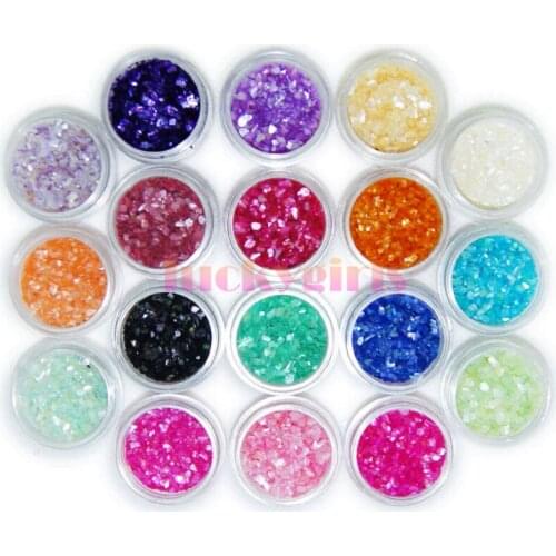 Acrylic 18 Glitter Crushed Tip Art Nail Set Powder Gem Decoration 3D Shell Bead