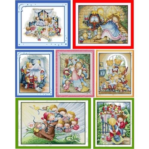 Snow White Joy Sunday Stamped Cross Stitch Kit Pattern Printed 14CT 11CT Counted Print Handmade Embroidery Needlework Home Decor