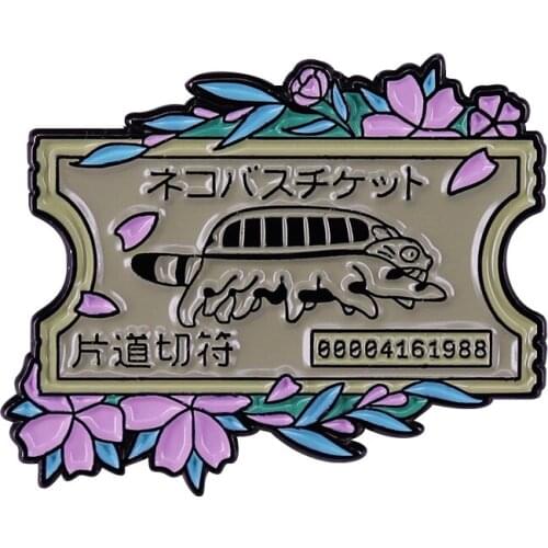 Floral Catbus Ticket Pin Ghibli Totoro Anime Brooch Adventure awaits you