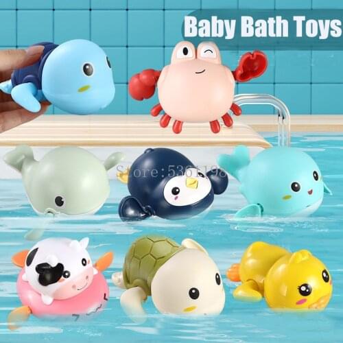 Baby Bath Toys Animal Cute Cartoon Tortoise Crab Classic Baby Water Toy Infant Swim Chain Clockwork Toy For Kid Bathing Toys