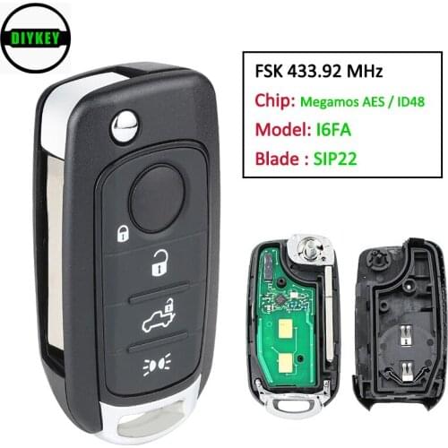 DIYKEY OEM / Aftermarket Remote Key Fob 433.92Mhz MQB 48 for Fiat 500X Egea Tipo 2016-2018 I6FA Model Megamos AES / ID48 Chip