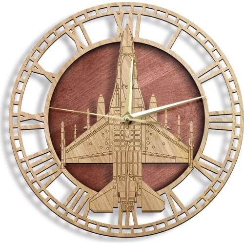 F-16 Fighting Falcon Aircraft Wooden Wall Clock Airplane Fighter Silent Movement Clock Aviation Modern Wall Watch Pilots Clock