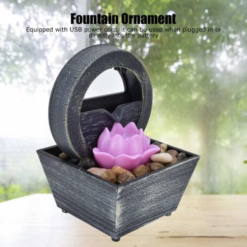 Wealth Feng Shui Plastic Flower Water Fountain LED Tabletop Fountain with Stones for Home Office Table Decoration