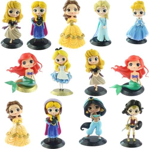 Disney Princess Toys Q Posket Frozen Elsa Anna Pvc Action Figures Snow White Merida Dolls Kids Toys For Girls Gift
