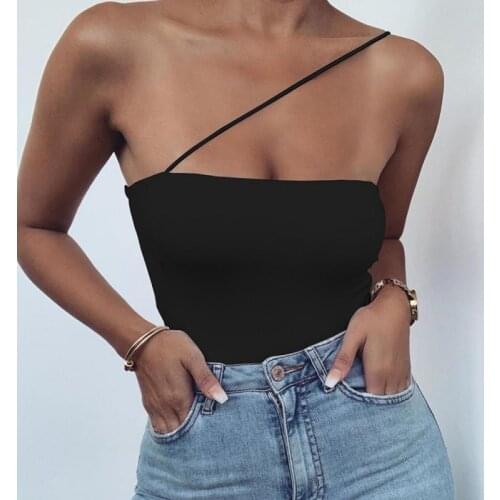Cotton Strapless Bodysuit Women Summer Sexy One Shoulder Off Shoulder Rompers Solid Backless Party dropshipping suit clothes top