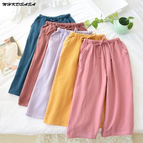 Summer Women Sleep Bottoms Cotton Crepe Nightwear Loose Casual Thin Sleeping Pants Elastic Waist Sleepwear Pajama Lounge Shorts