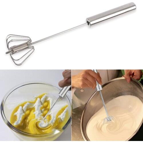 Stainless Steel Egg Beater Mixer Self Turning Cream Coffee Milk Stirring Whisk Kitchen Manual Handheld Blender Home Kitchen