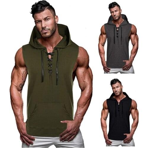 Fahsion Hooded Tank Top Men Sleeveless Summer Top Sports Casual Male clothing Cotton Mens Tank Top Streetwear мужские майки