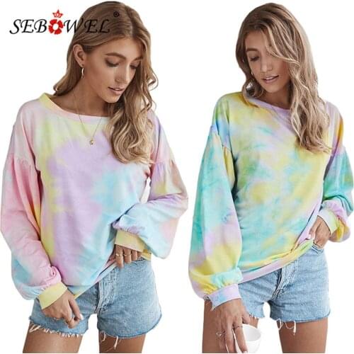 SEBOWEL Fashion Womens Gradient Tie-dye Long Sleeve Oversized Sweatshirts Female Autumn Spring Loose Style Print Pullover Tops