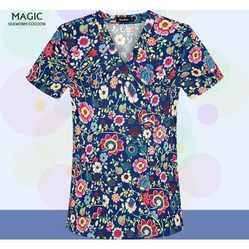 Cartoon Print Scrubs Tops Short Sleeved Dental Clinic Work Clothes Pharmacist Work Uniforms Pet Grooming Nursing Scrubs T-shirt