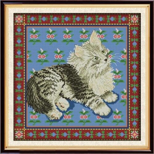 Joy Sunday Cross Stitch Kits Persian Cat Pre-set Printing Canvas For Embroidery Thread Cross Needlework Diy DMC 14CT Home Decor